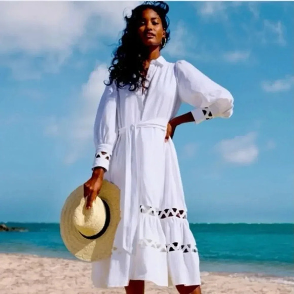 Lisa Marie Fernandez xTarget White Linen Button Up Cutout Shirtdress Size 4 - Picture 1 of 16